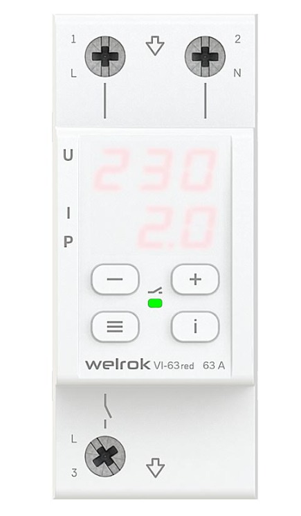 Реле напряжения с контролем тока WELROK VI-63 red
