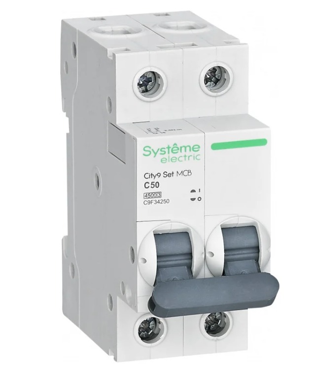 Выключатель автоматический двухполюсный 50A C 4.5кА 230B City9 Set Systeme Electric