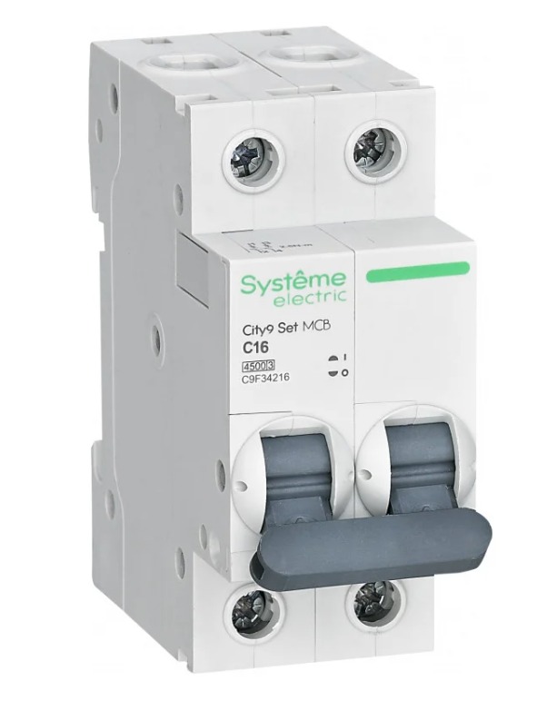 Выключатель автоматический двухполюсный 16А C 4.5кА 230B City9 Set Systeme Electric