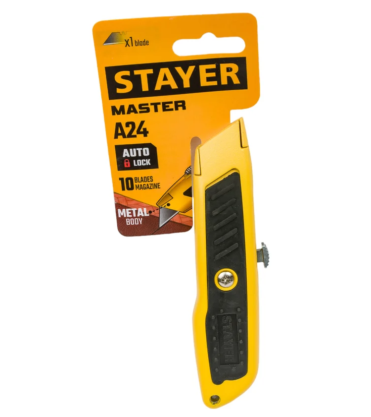STAYER Master-A24 Нож металлический с автостопом, трапециевидное лезвие