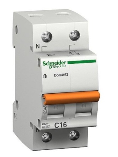 Выключатель автоматический двухполюсный 16А С ВА63 4.5кА Домовой Schneider Electric