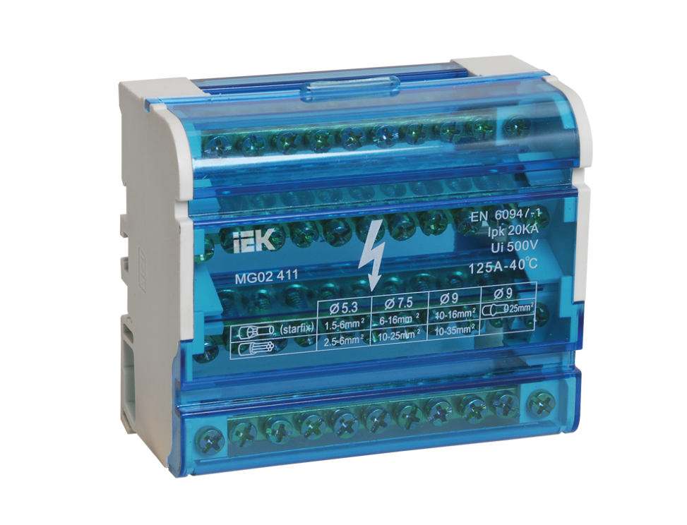 Шины на DIN-рейку в корпусе (кросс-модуль) ШНК 4х11 3L+PEN IEK