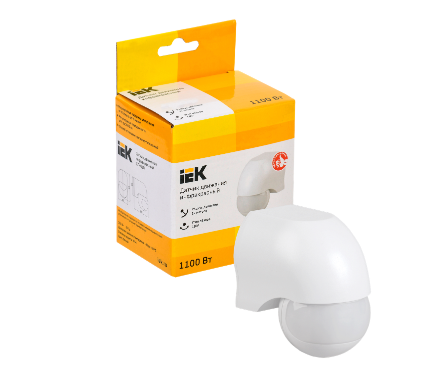 Датчик движения ДД-010 1100Вт 180° 10м IP44 белый IEK
