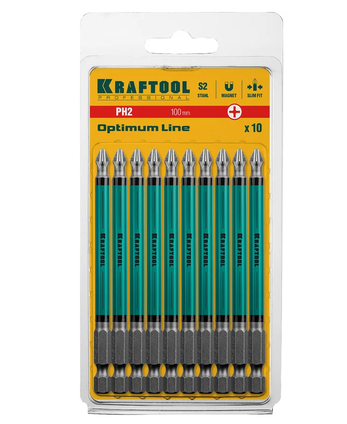 KRAFTOOL Бита Optimum Line PH2, 100мм, тип хвостовика E 1/4″