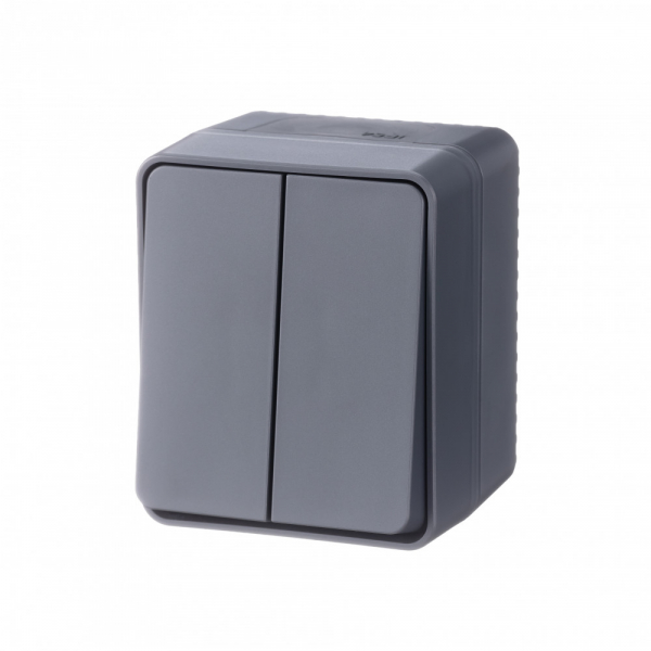 AtlasDesign Profi IP54 Выключатель двухклавишный, сх.5, 10АХ, антрацит