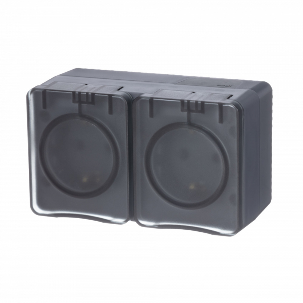 AtlasDesign Profi IP54 Розетка двойная с заземлением со шторками 16А 250B, антрацит
