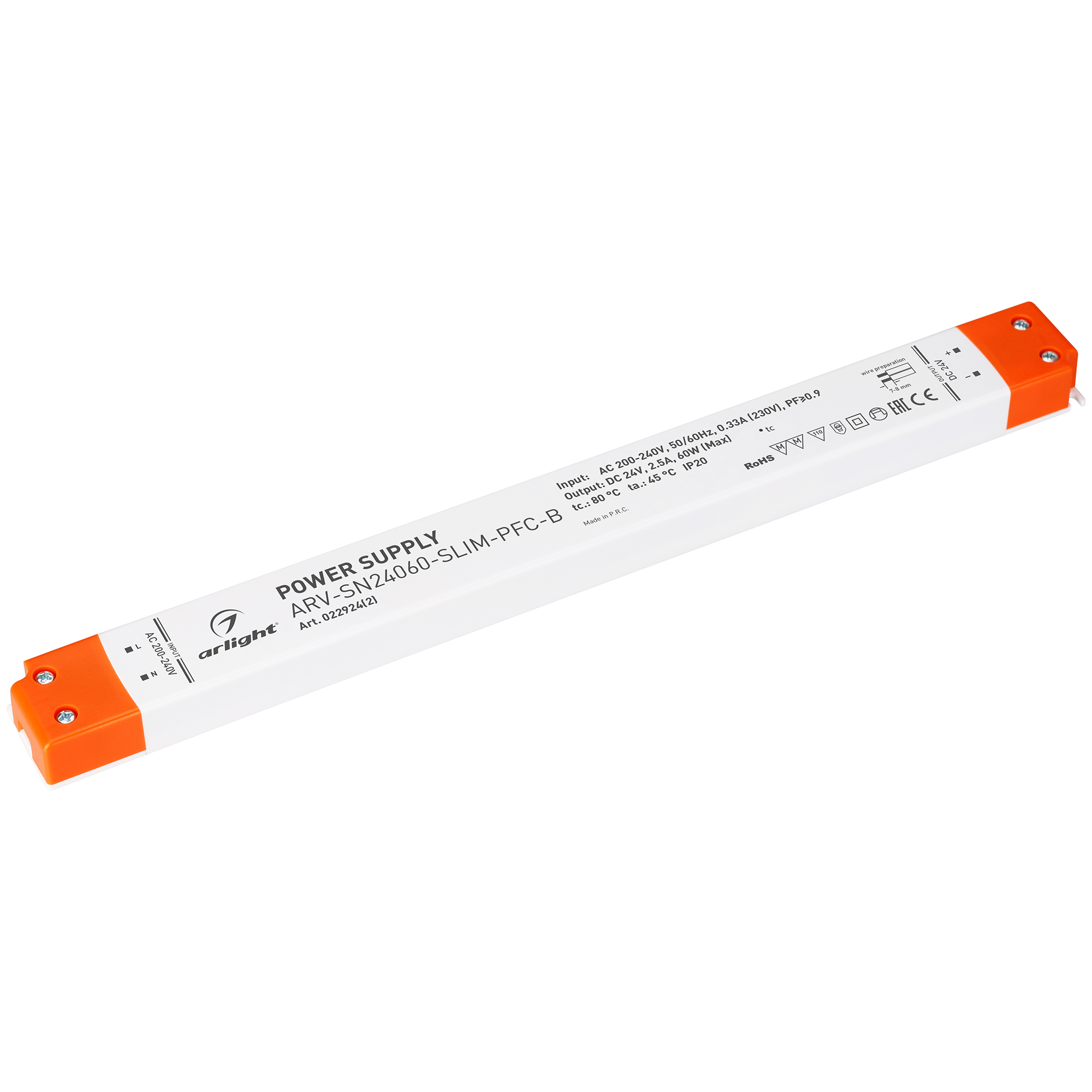 Блок питания ARV-SN24060-SLIM-PFC-B (24V, 2.5A, 60W) (Arlight, IP20 Пластик)