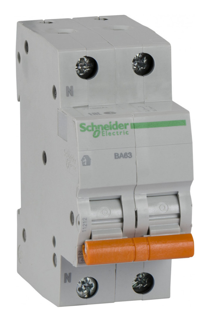 Выключатель автоматический двухполюсный 10А С ВА63 4.5кА Домовой Schneider Electric