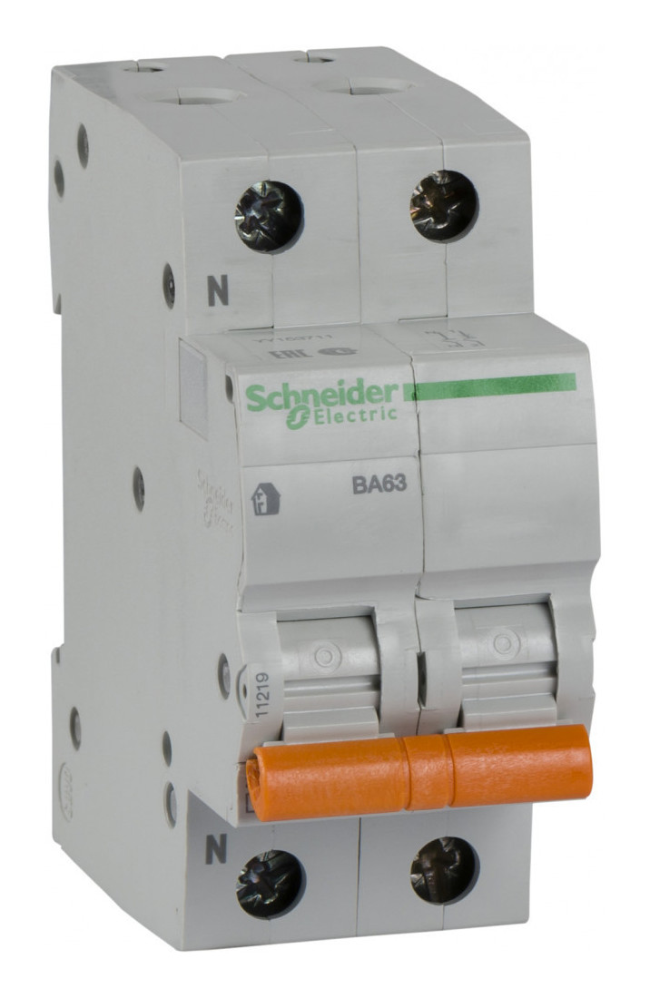 Выключатель автоматический двухполюсный 63А С ВА63 4.5кА Домовой Schneider Electric