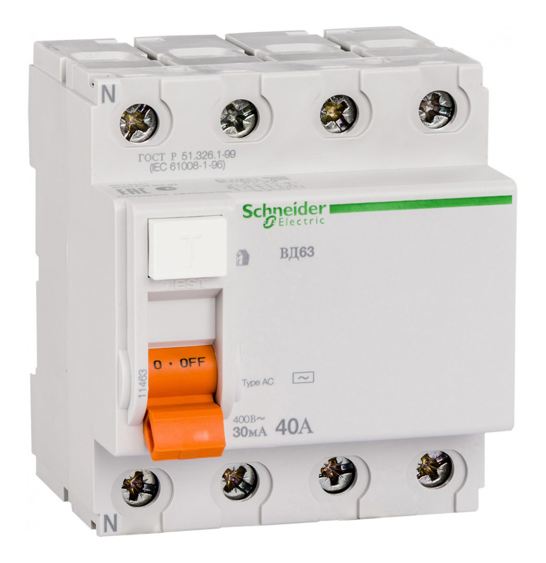 Выключатель дифференциального тока (УЗО) 4Р 40А 30мА АС Домовой Schneider Electric