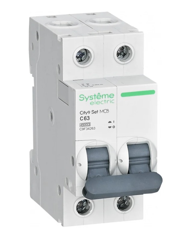 Выключатель автоматический двухполюсный 63A C 4.5кА 230B City9 Set Systeme Electric